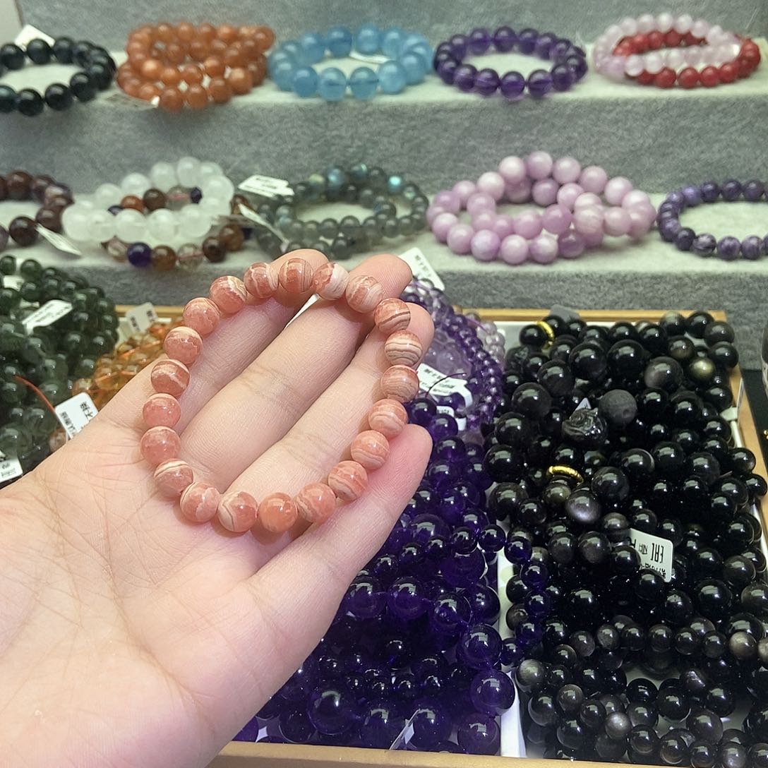 菱锰矿（红纹石）手链未镶嵌红纹石9+