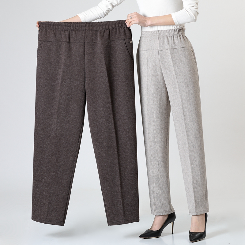 春秋季新款松紧腰休闲纯色中老年女裤高腰长裤气质显瘦260斤加绒