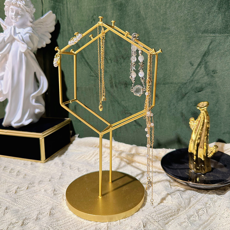 首饰展示架 轻奢现代创意简约铁艺六边形项链戒指首饰收纳架