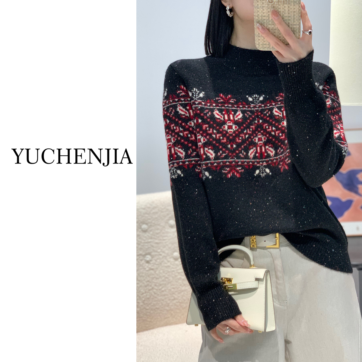 【线下同款】#高货 半高领提花设计感毛衣针织衫女打底衫B1872