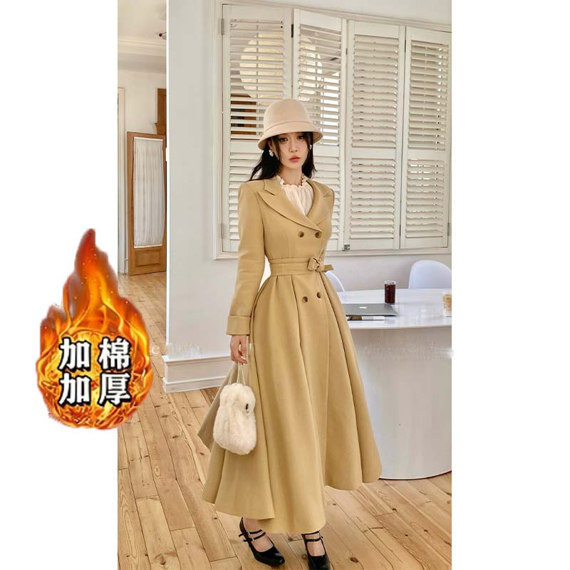 【加棉加厚】秋冬法式复古收腰长袖风衣女TX0242