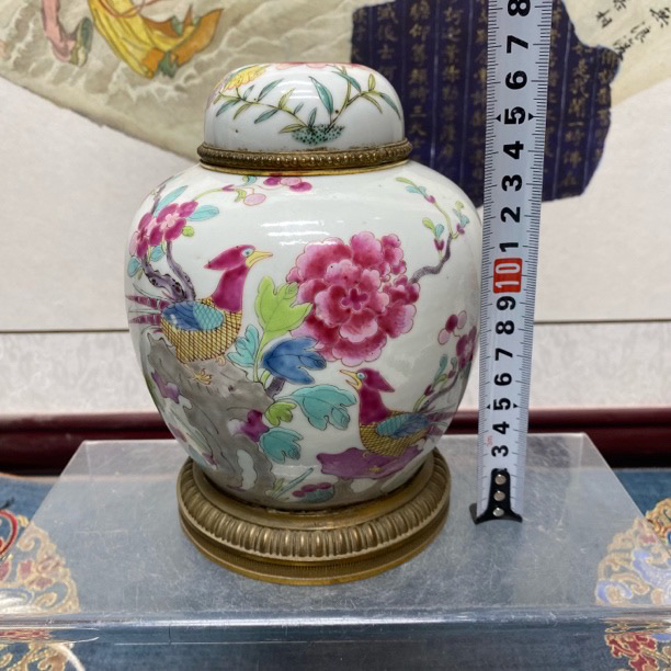 当代 细路粉彩【玉堂富贵】盖罐15/陶瓷器