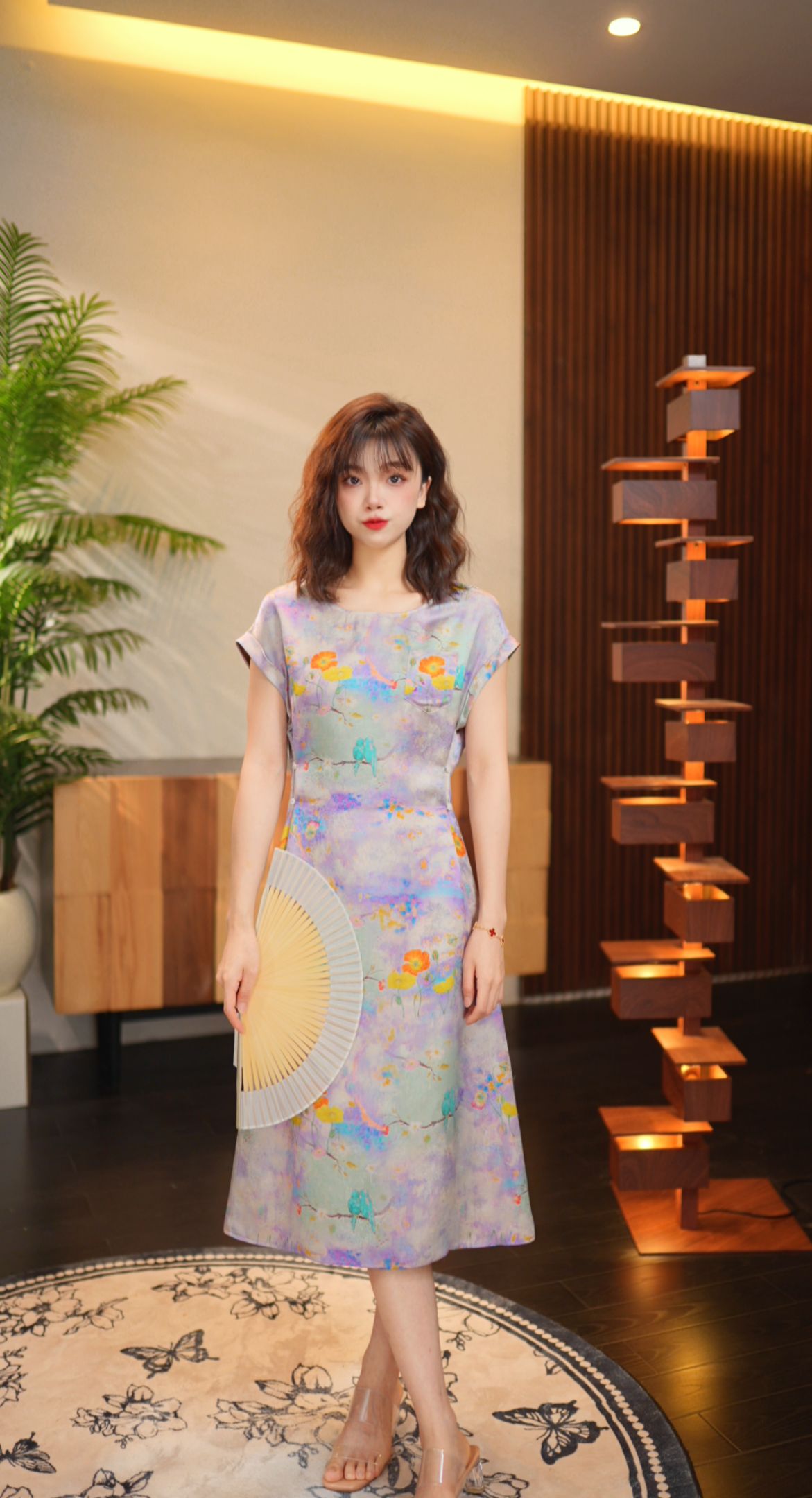 【七彩祥云】G778夏季新款短袖长款法式印花连衣裙耶耶禁机洗