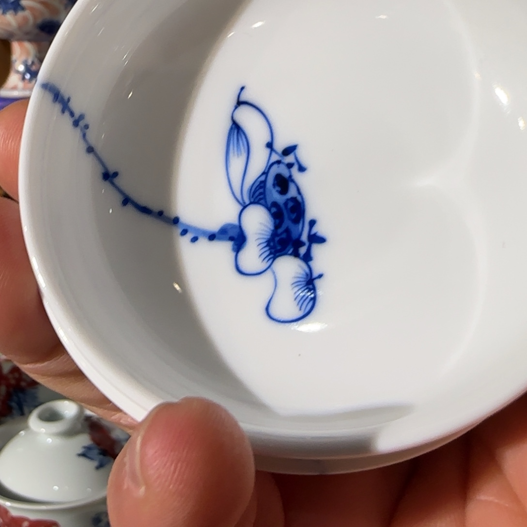 瓷手绘青花荷花普洱大2个