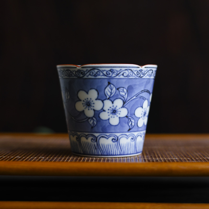 【非遗好物】蓝地梅花-墨冉-花口猪口杯(200ml)(新墨冉0312)