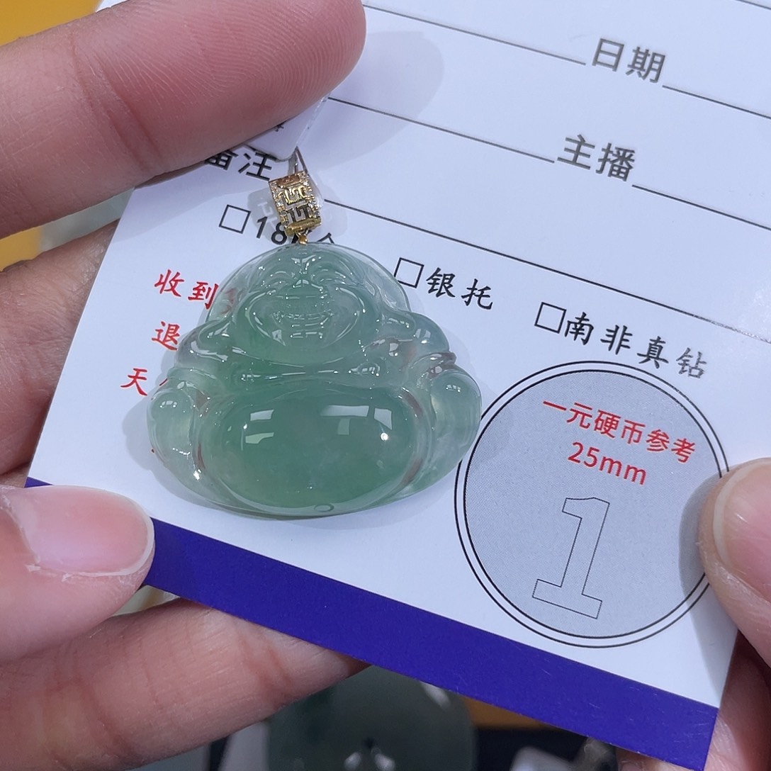 翡翠18K金镶嵌颈饰佛公