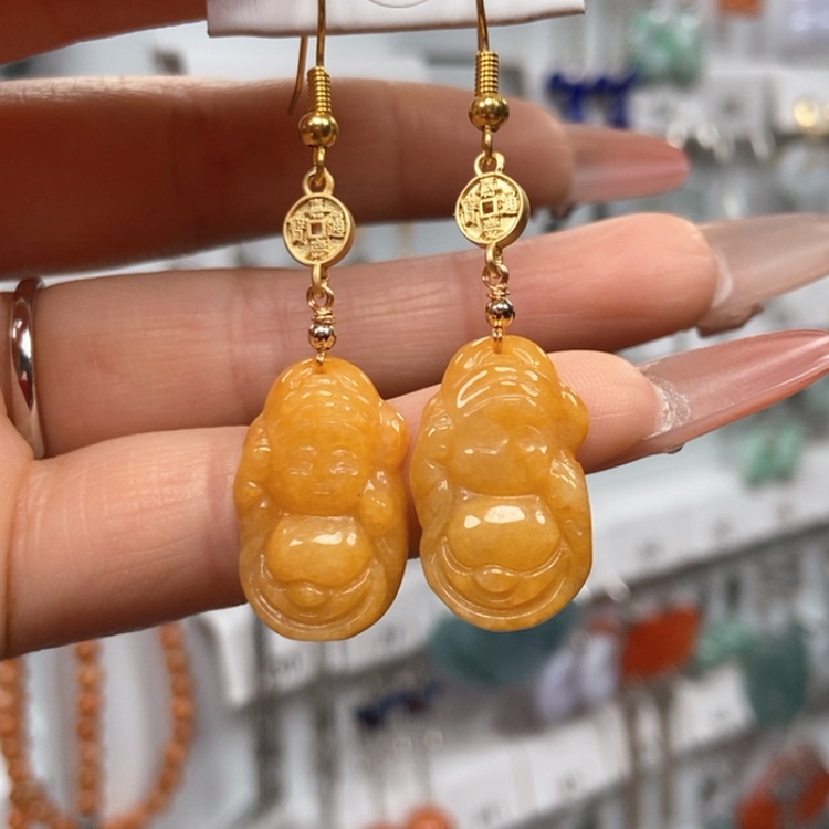 【闪购商品】翡翠耳饰银S925镀金镶嵌