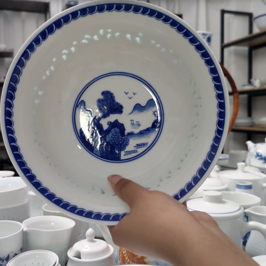 瓷手绘康熙山水8寸大碗一个