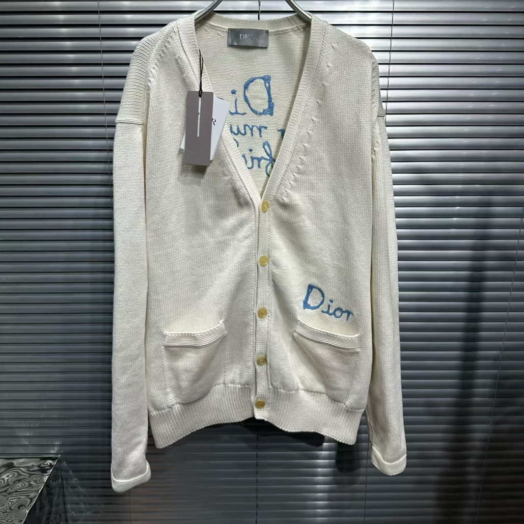 未使用 DIOR/迪奥 25ss草写字母标语针织开衫/m码