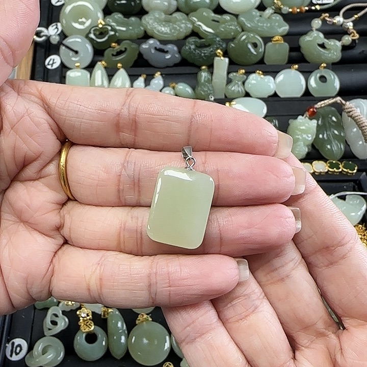 和田玉银S925镶嵌吊坠(不含链)