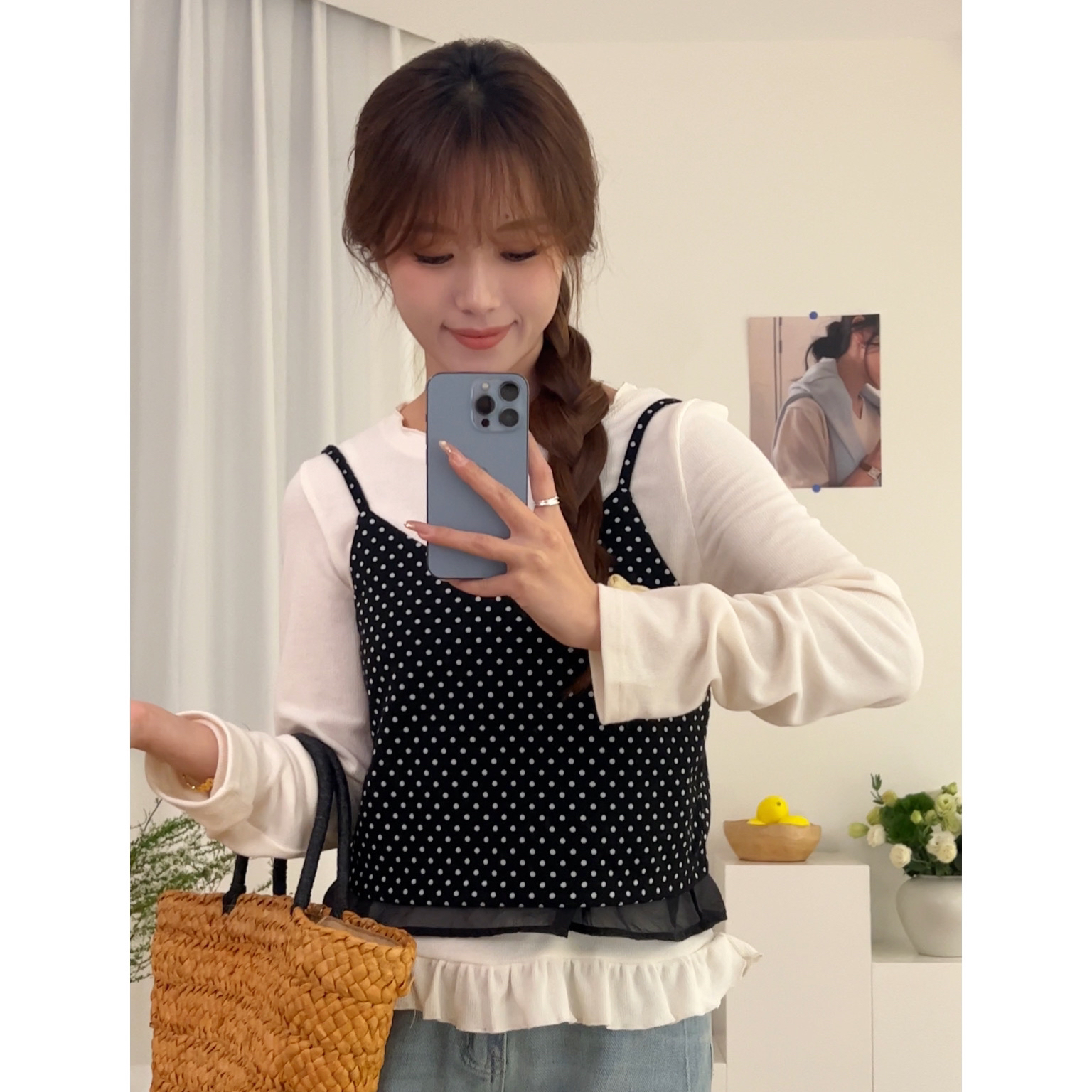 B-2378【波点吊带】东大门春款韩系时尚气质波点吊带马甲（单独吊带）