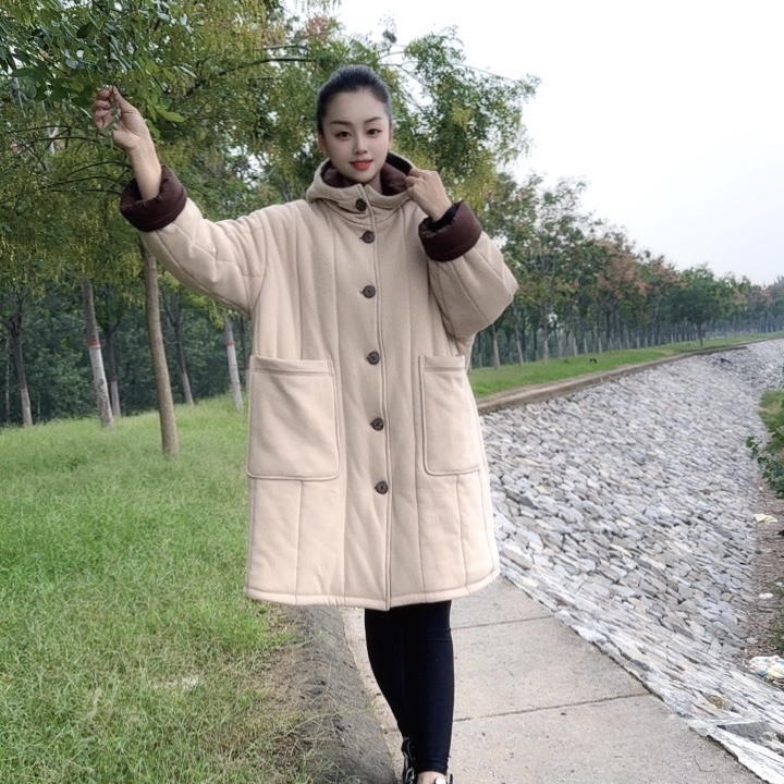 新疆棉棉花衣90公分衣长大口袋戴帽子家居棉服
