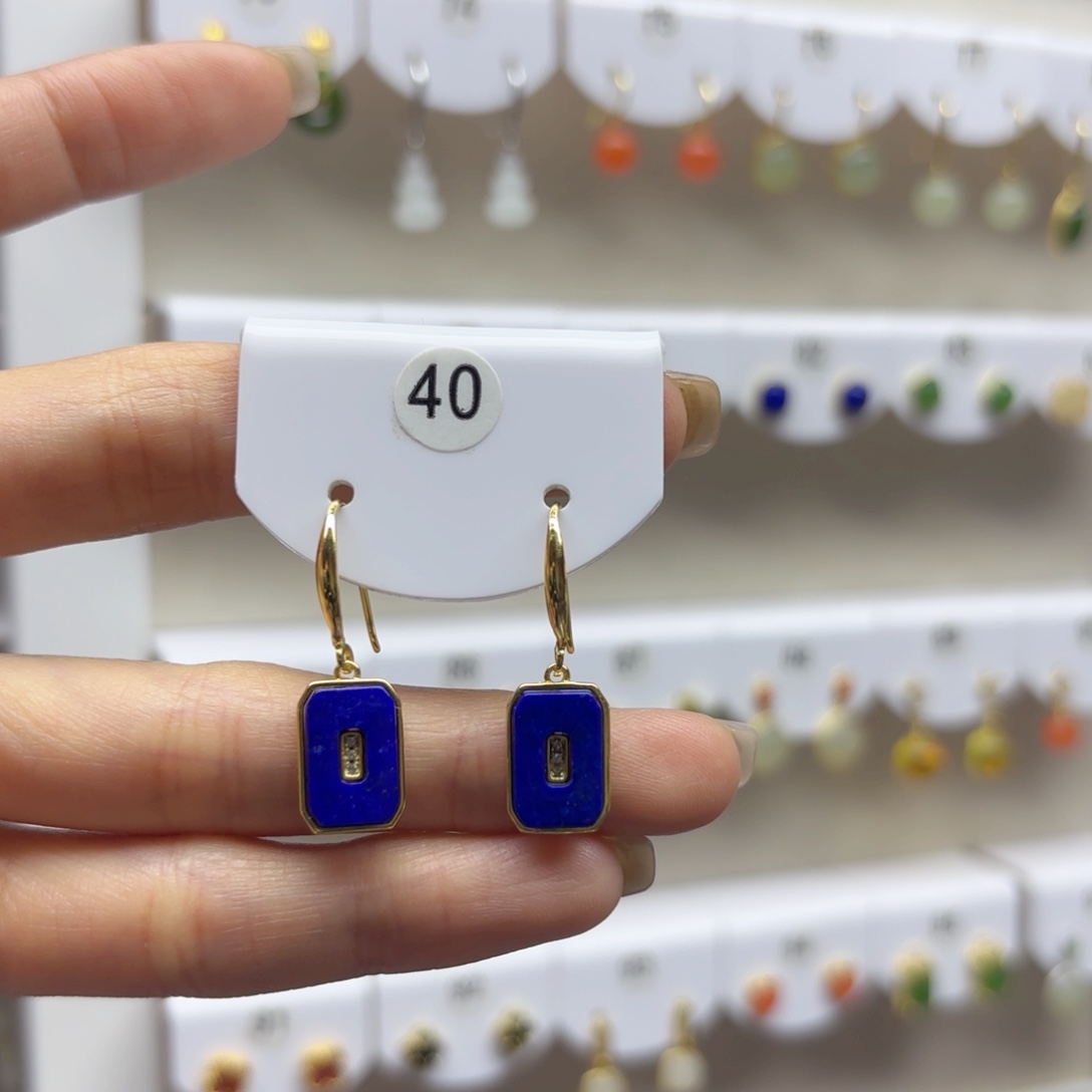 青金石银S925镶嵌耳饰