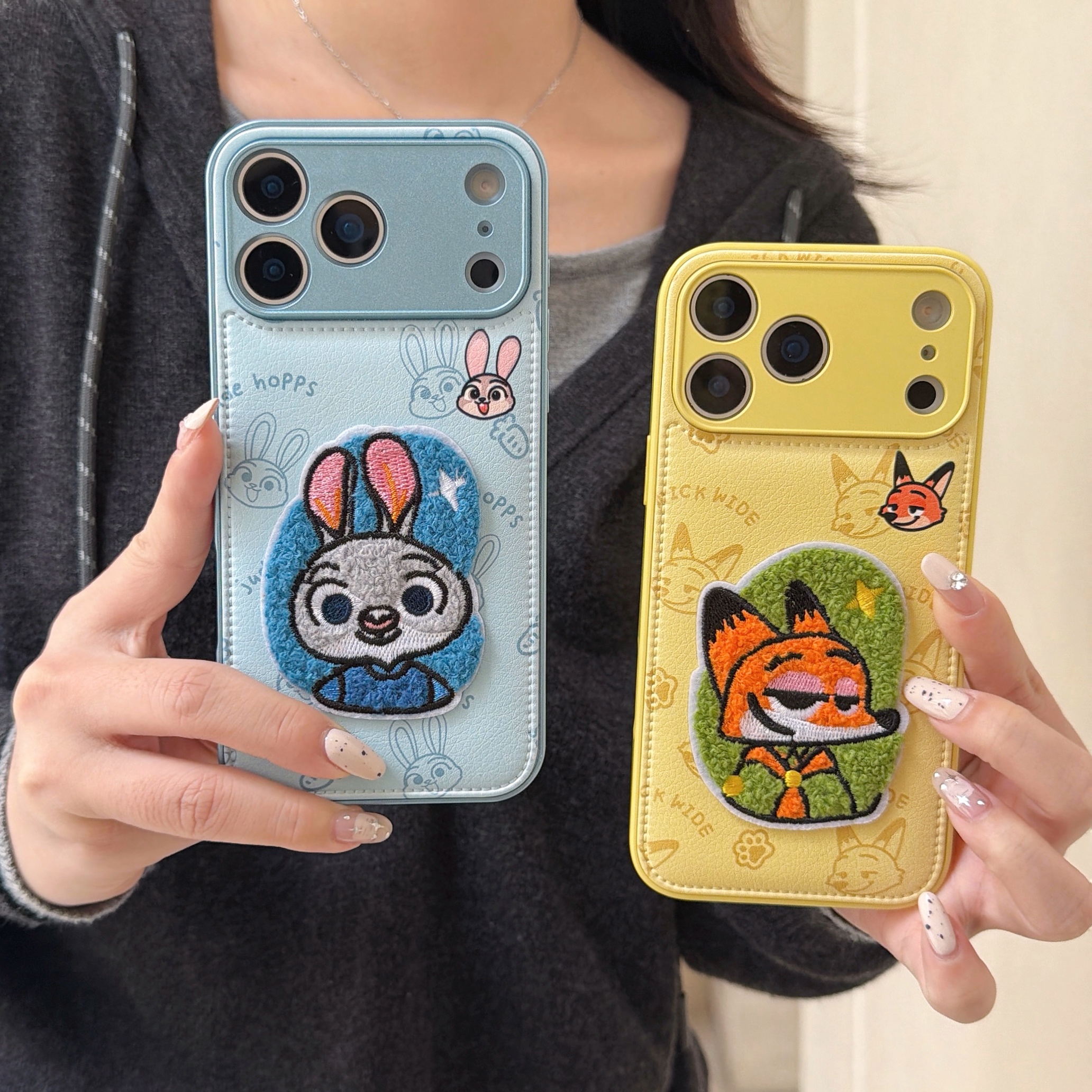 皮质卡通刺绣适用苹果17promax手机壳iPhone16/15/14可爱mate80p
