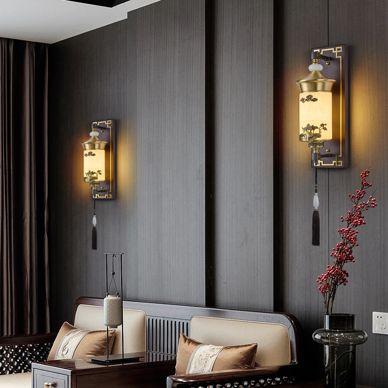中式暖光客厅壁灯别墅充电禅意轻奢创意新中式国风