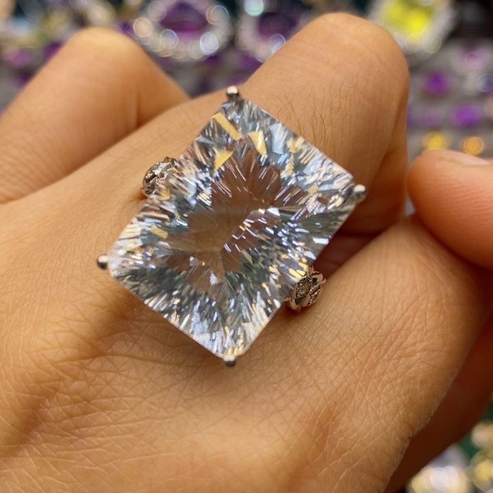 水晶戒指银S925镶嵌天然水晶戒指