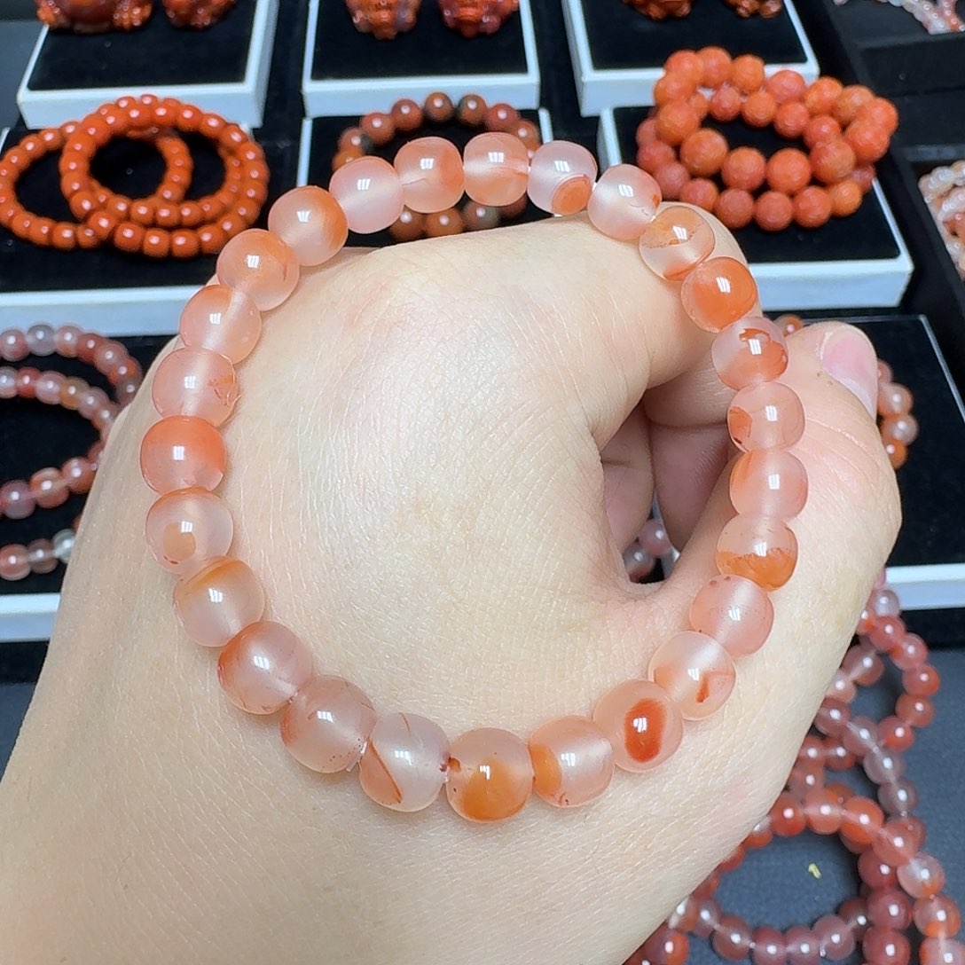 南红玛瑙未镶嵌川料瓦西老邢飘花8.1mm19.1g