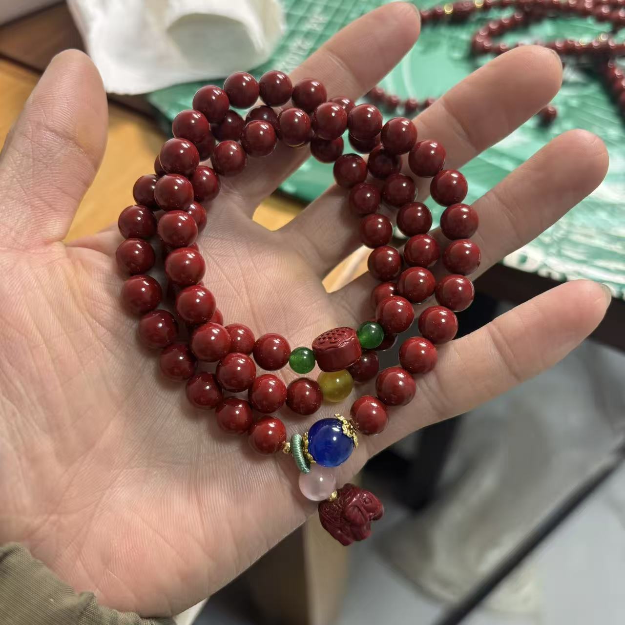 含辰砂工艺品精品设计卡8mm三圈搭配小象配件手串