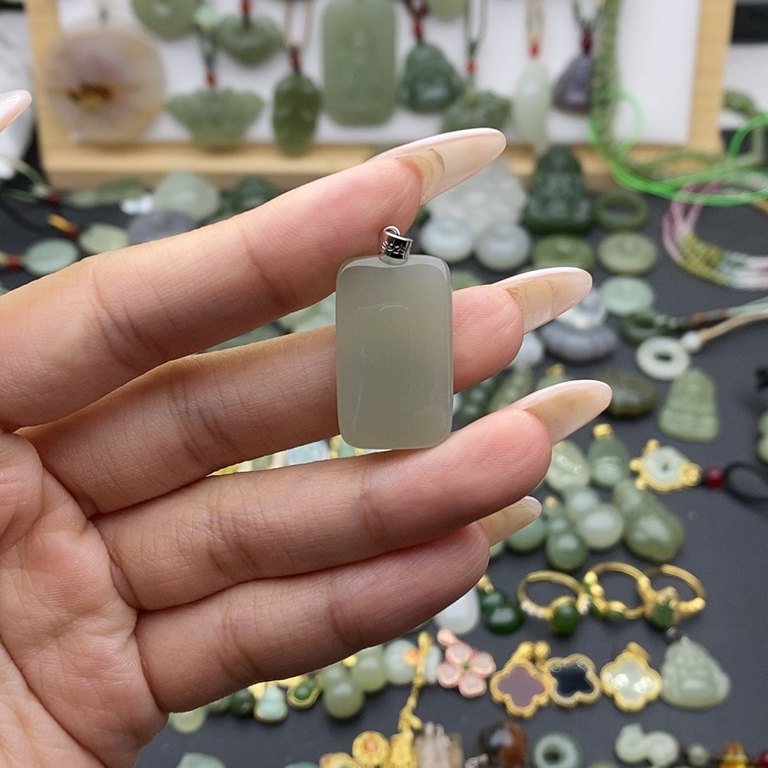 和田玉吊坠(不含链)银S925镶嵌