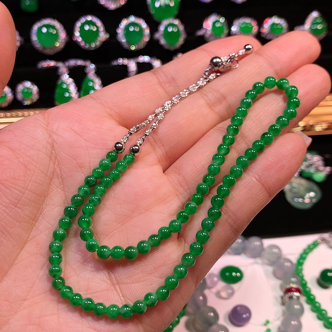 翡翠颈饰18K金镶嵌缅甸翡翠颈链18k镶嵌