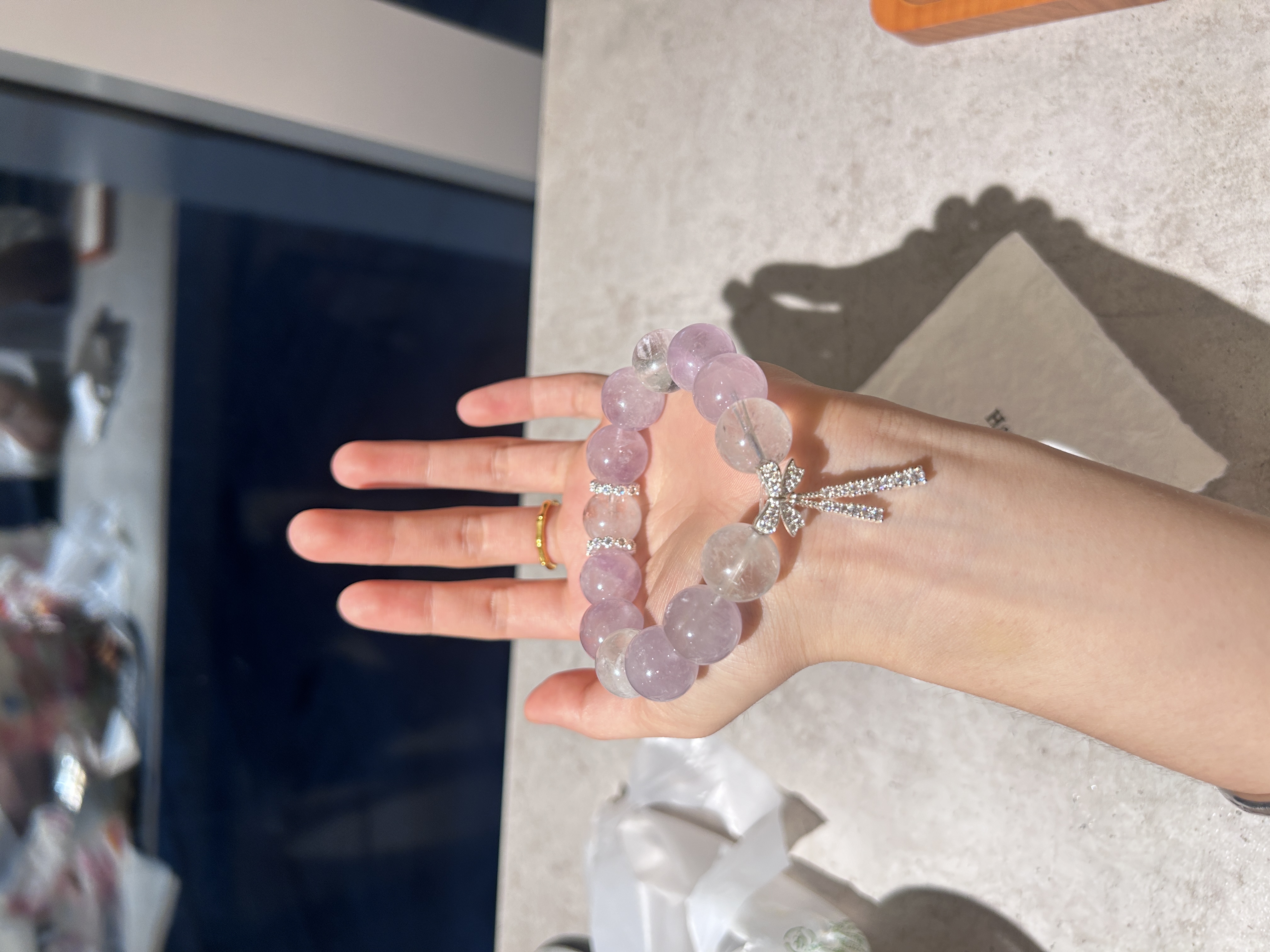 【14-15m+】天然巴西紫水晶白水晶手串小众设计颜色微差