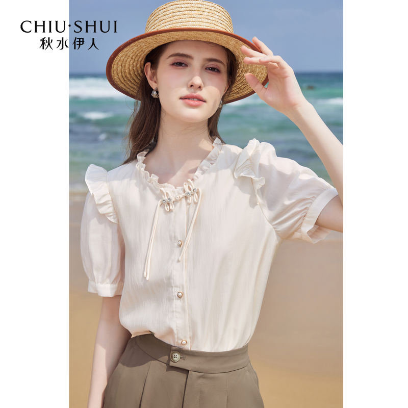 【丽公主】秋水伊人国风盘扣温柔莱赛尔雪纺衫装小624202A050058