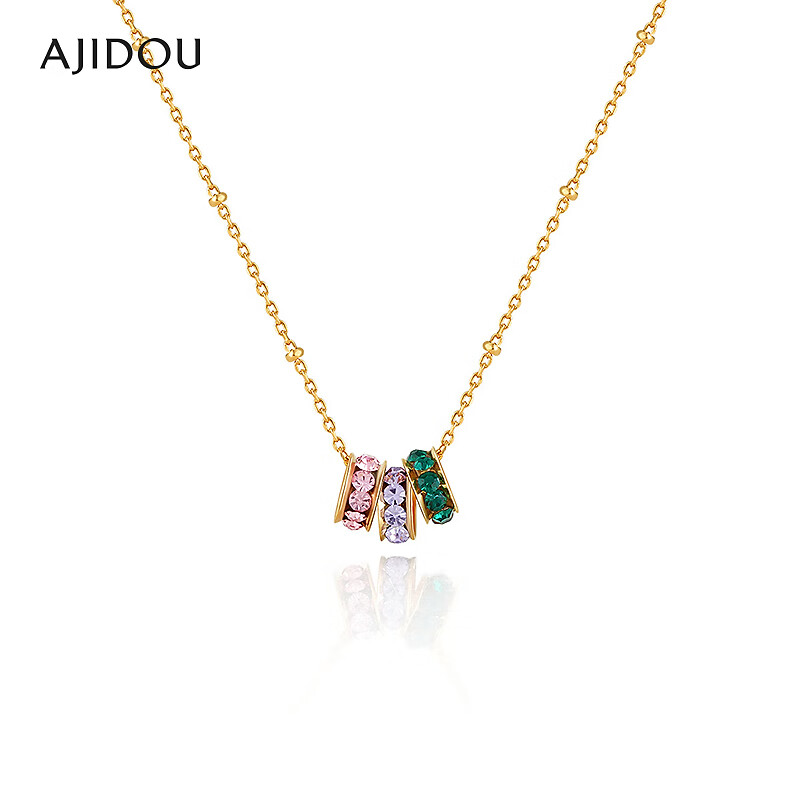 铜合金仿水晶项链 AJIDOU阿吉豆项链女款三色圆环吊坠【CB】