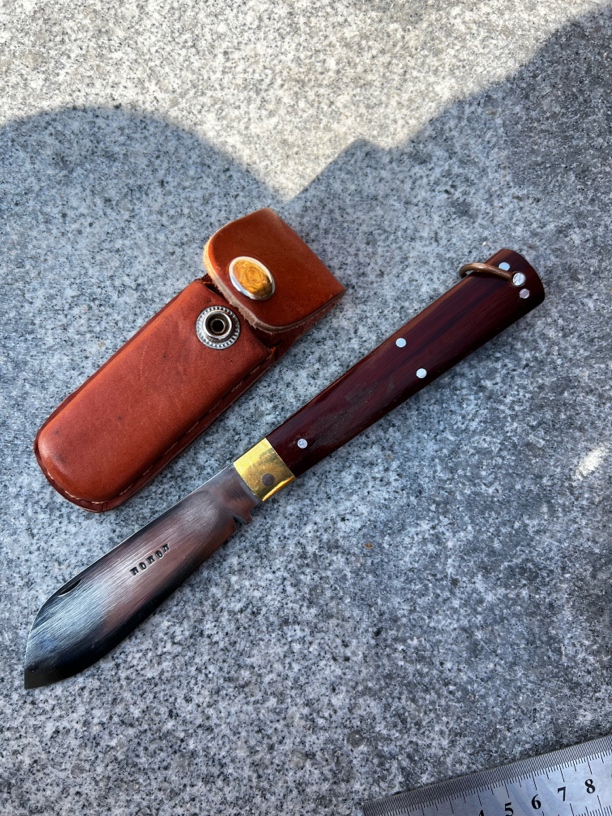 大河家纯手工夹钢锻打红木手柄水果刀断发剃胡高锋利硬度手工刀