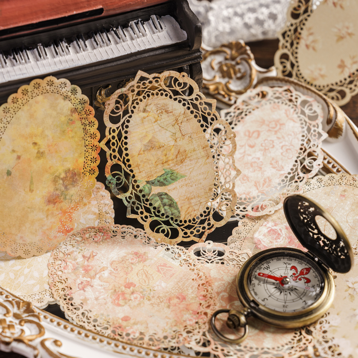 陌墨花开有期系列蕾丝复古文艺小清新碎花手帐拼贴打底素材纸便签