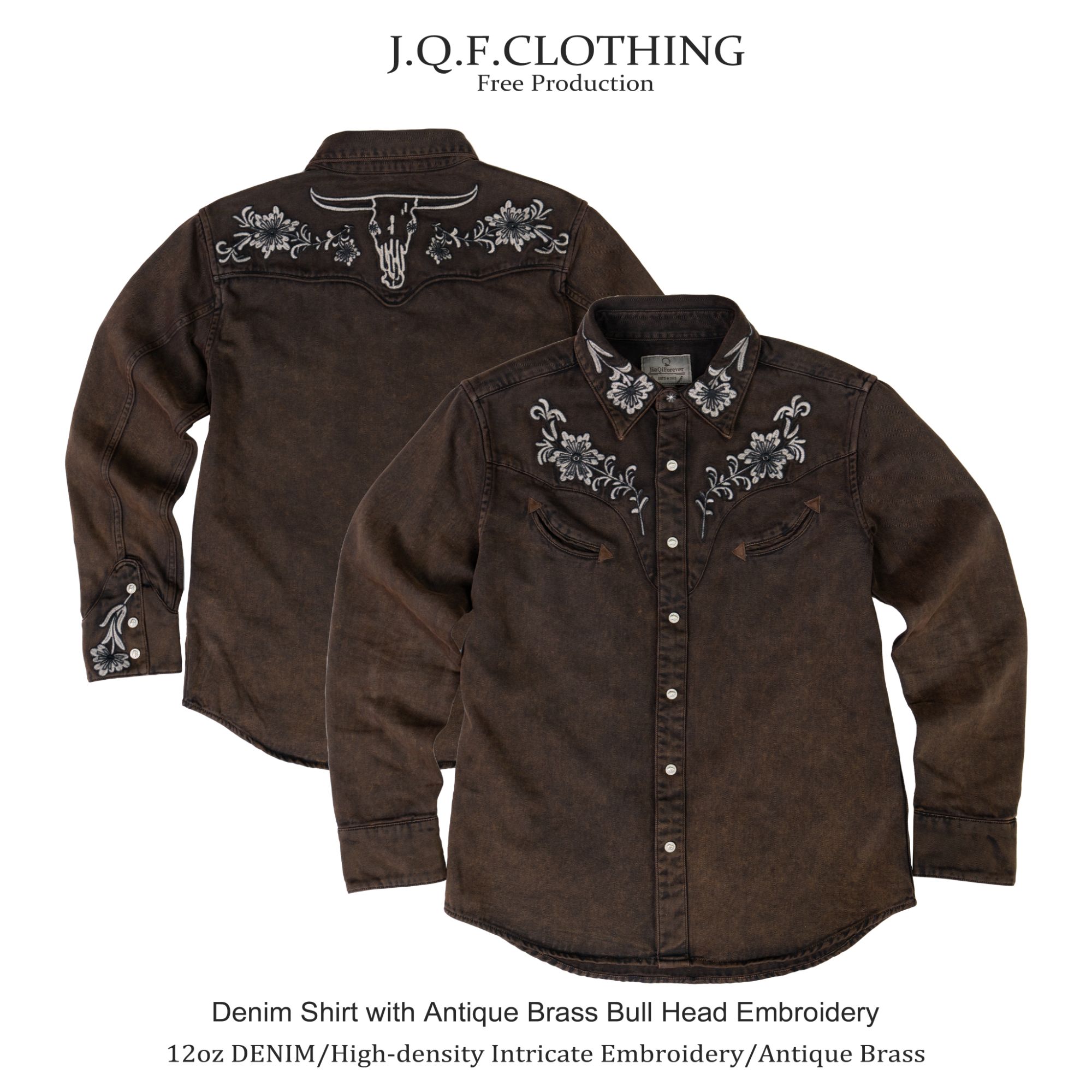 非RRL美式复古硬汉做旧音乐家花卉牛头刺绣纯棉重洗水衬衫