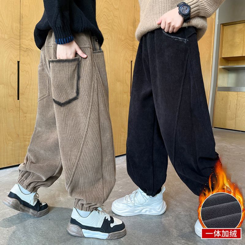 男童加绒裤子冬季中大儿童休闲一体绒束脚裤男孩束脚保暖运动卫裤