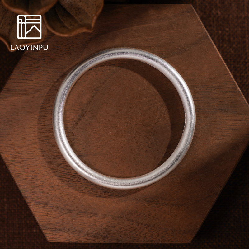 足银手镯 吴越老银铺9999足银1.1手镯古法素圈实心手镯礼物银镯子