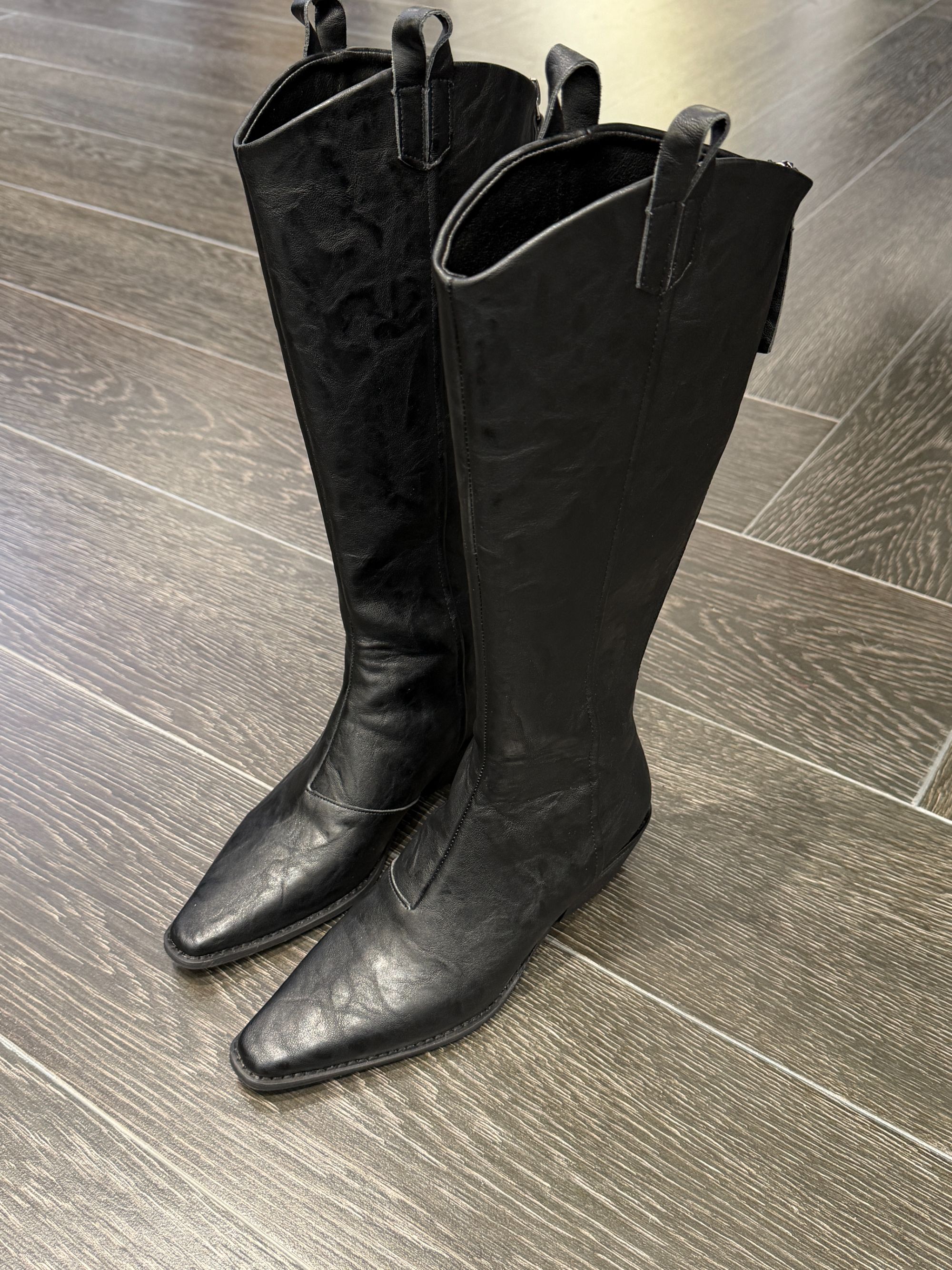 大气元（秋冬季）复古粗跟尖头骑士长筒靴#G0005