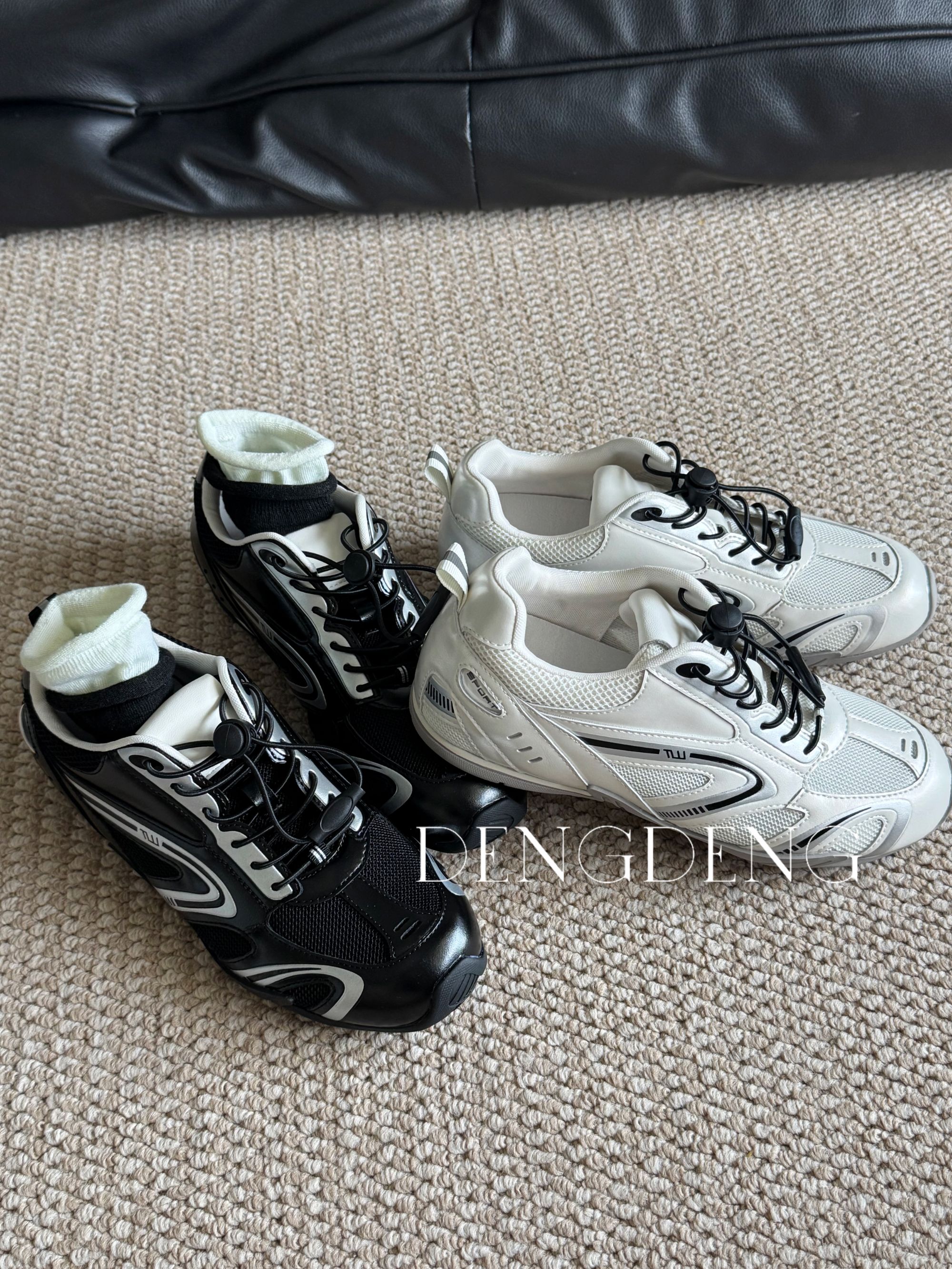 【DENG】2025韩系时尚百搭潮流网面球鞋小众运动舒适4CM潮酷赛车鞋