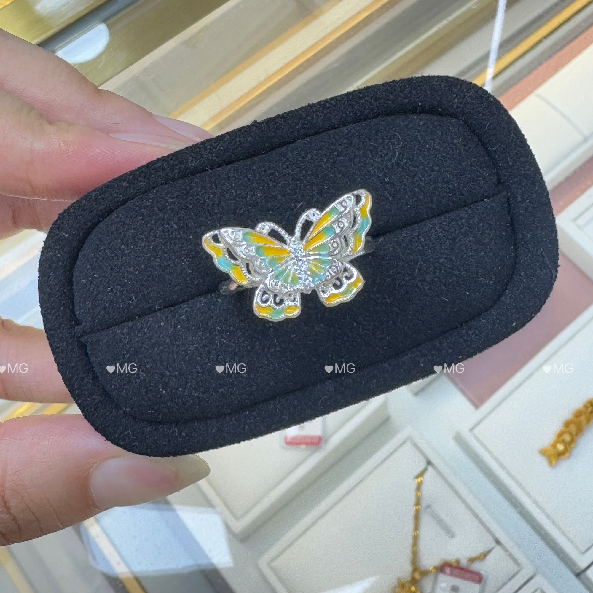 通体  H288纯银珐琅蝴蝶戒指/隐藏式活口