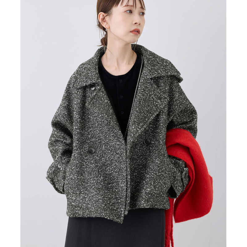 【MonTendre】 R 秋季新款 休闲百搭双排扣花呢立领短外套成