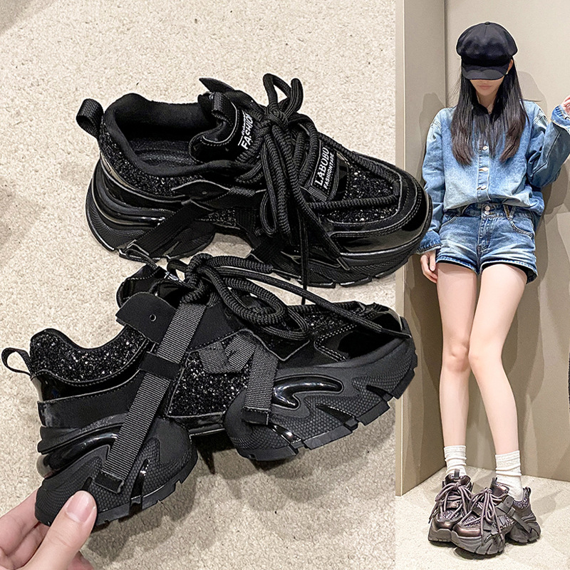 34-42码 厚底老爹鞋女2025新款时尚透气百搭厚底运动鞋休闲跑步鞋