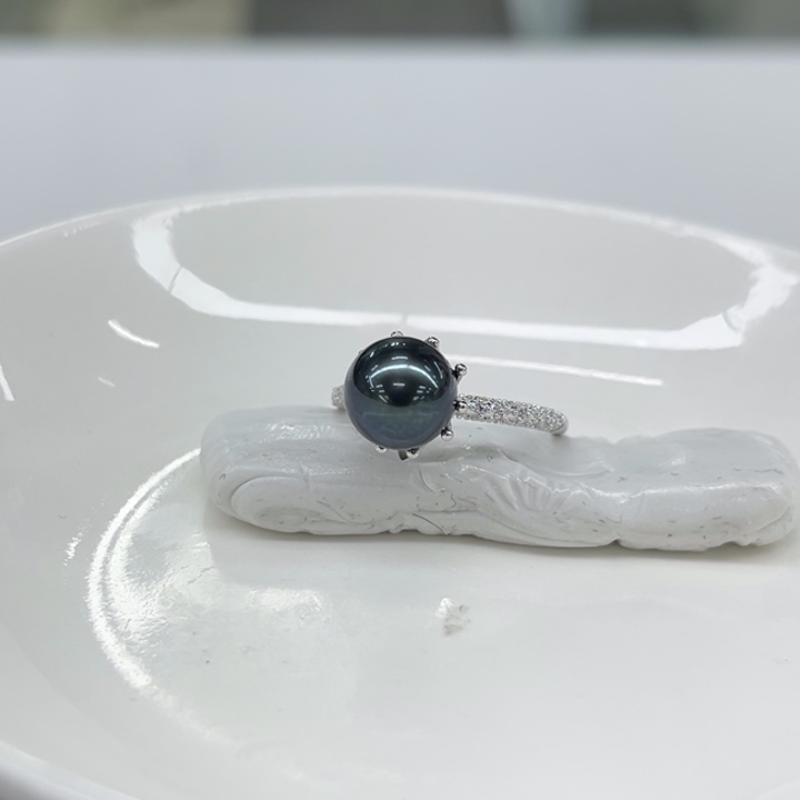 银S925镶嵌戒指海水珍珠8-9mm