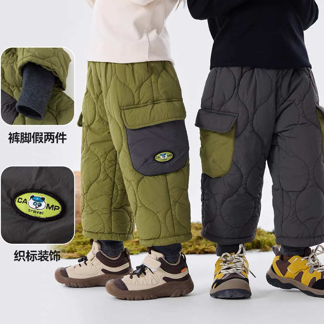 儿童秋冬加棉多口袋宽松休闲工装裤