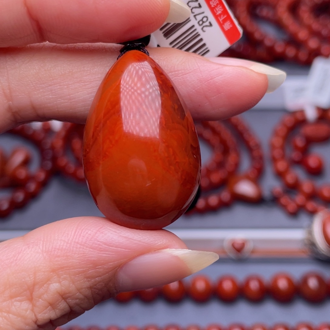 南红玛瑙未镶嵌配珠32.2mm瓦西柿子玫瑰火焰水滴吊坠