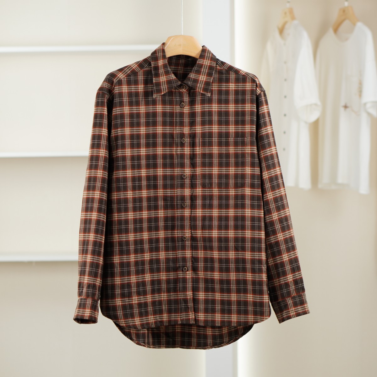 麦迪尚品【芭】51205256 春秋时尚复古宽松休闲格纹衬衫品牌女装