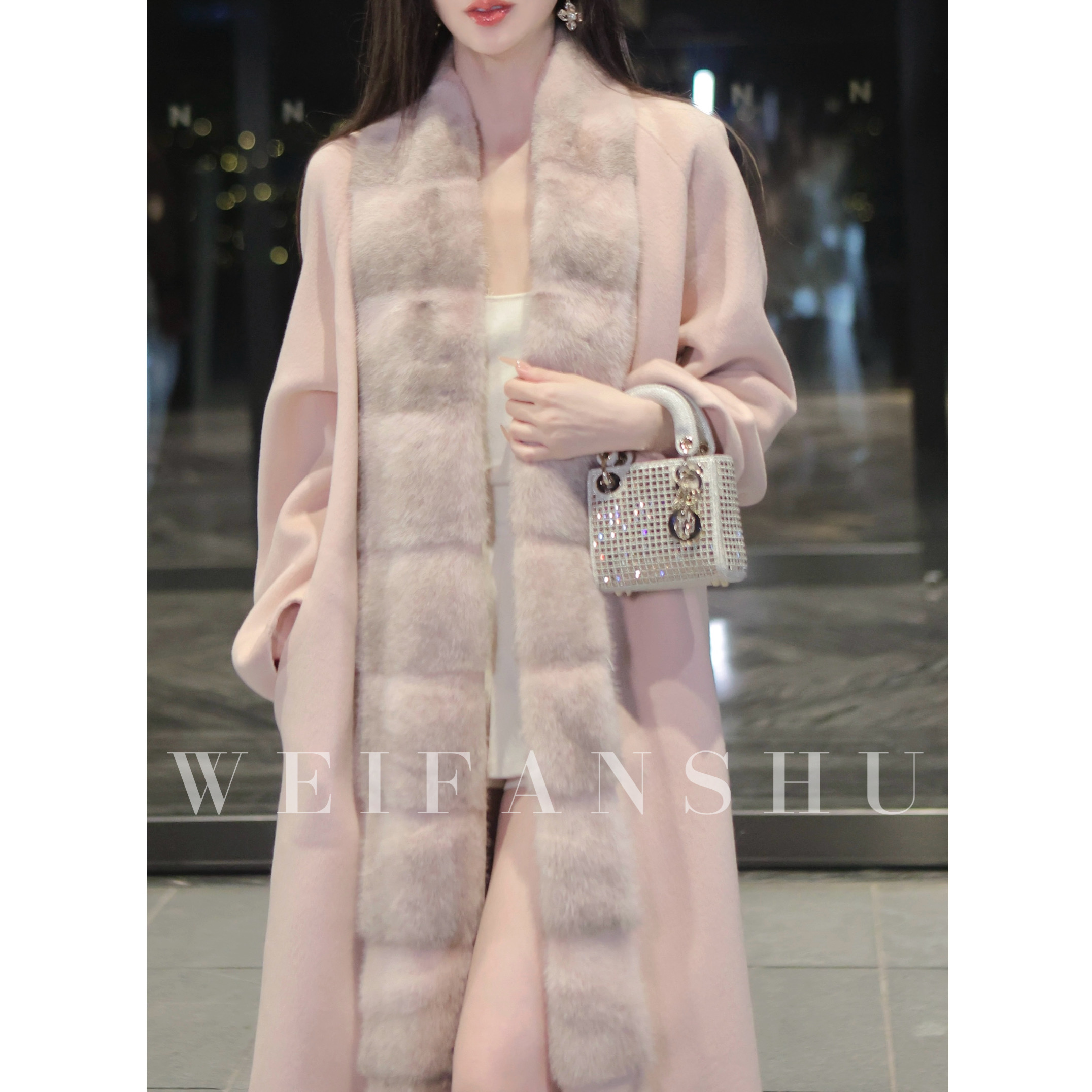 WEIFANSHU/魏凡舒【冬日情话】秋冬新款羊毛拼水貂毛领羊毛外套大衣