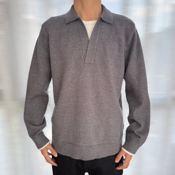 YEZHENGDA｜新贵撞色假两件POLO领百搭休闲灰色高级感针织衫