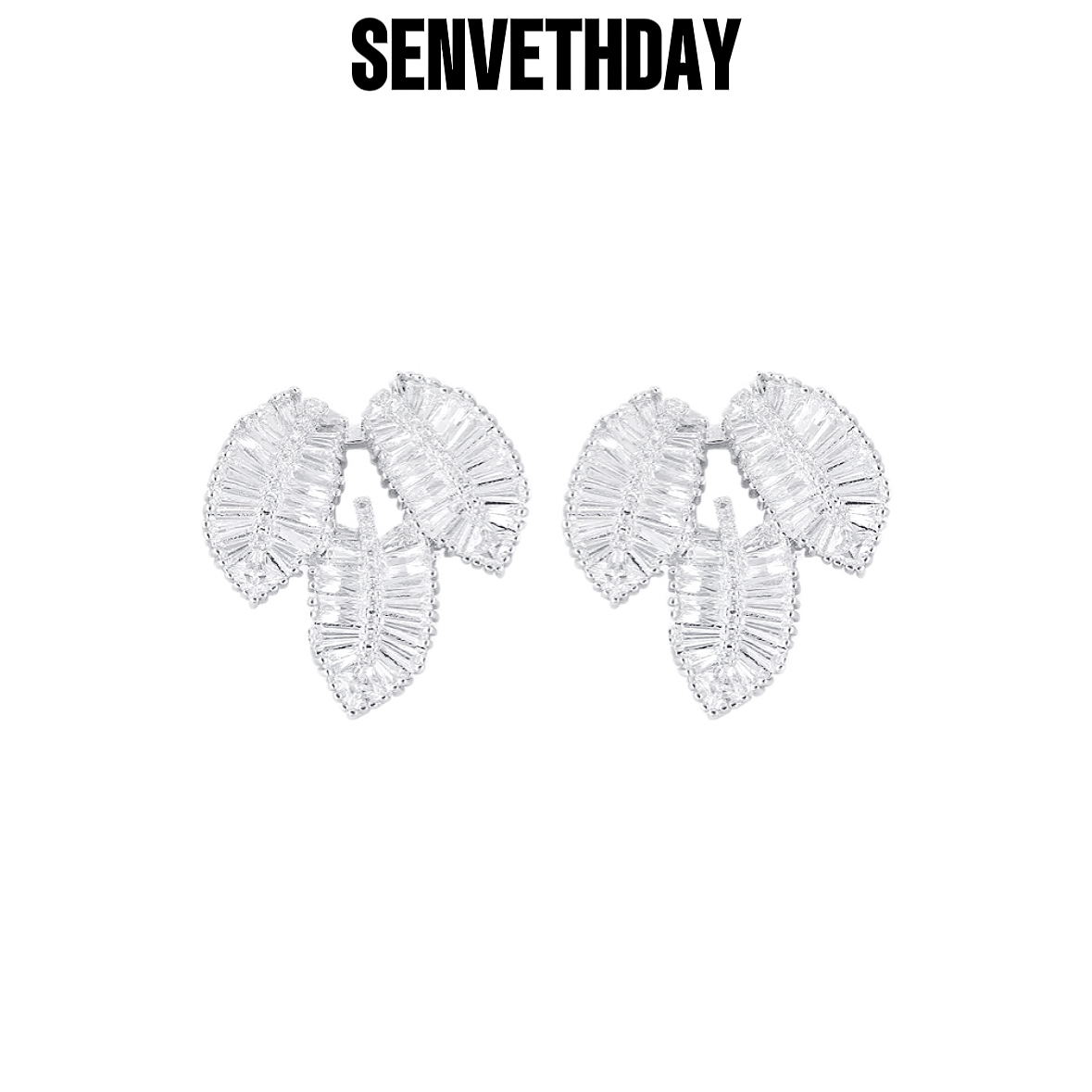 Senveth Day 铜合金合成锆石耳饰 叶影流光耳钉 气质百搭小众设计