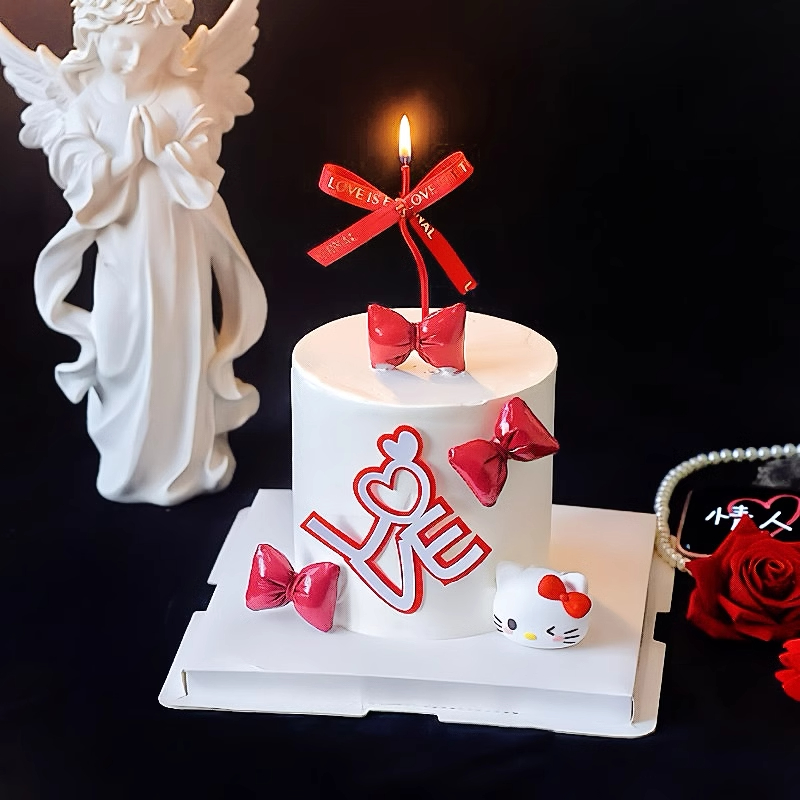 2.14情人节HelloKitty蝴蝶结蛋糕装饰亚克力love插牌情侣表白插件