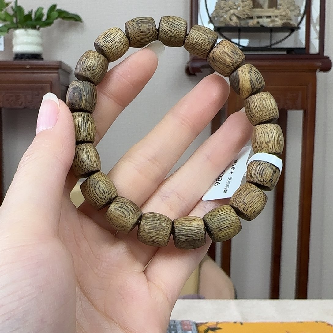 沉香手串1.0鼓珠单圈金沙叶