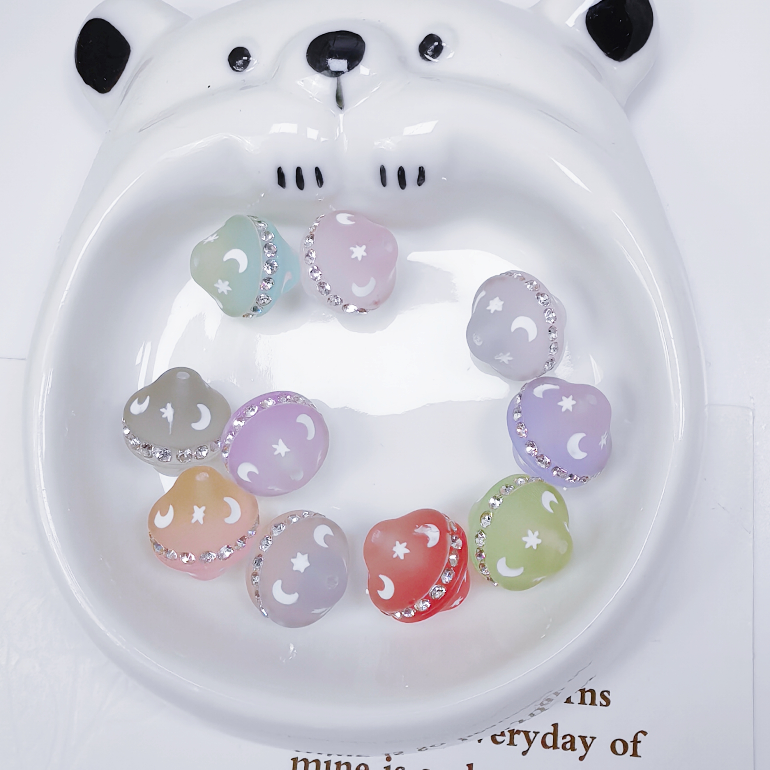 韩国胶定制DIY 磨砂双拼手绘星月点锆陀螺 通孔