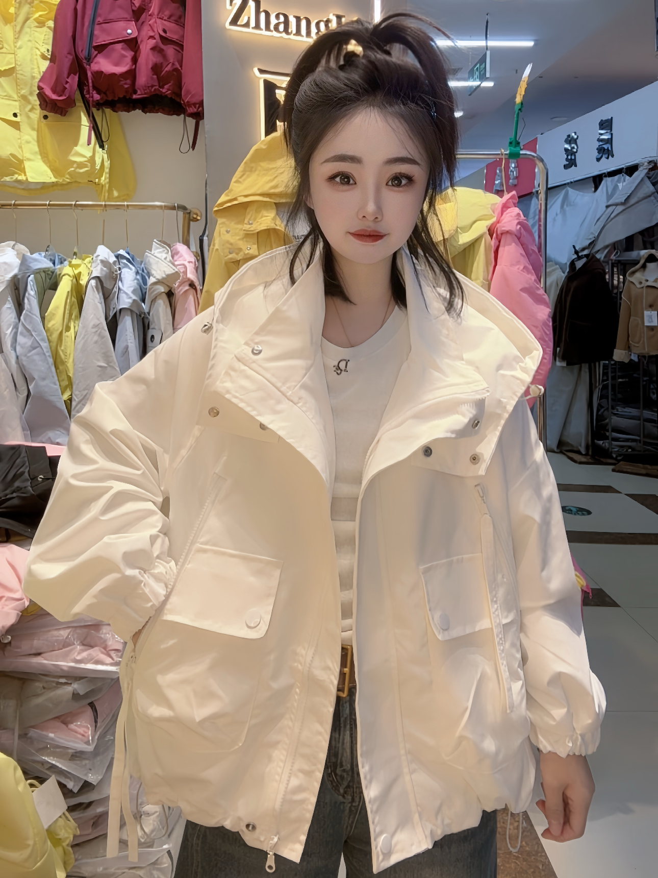 彩色欧货洋气外套女2025秋季新款大口袋休闲工装宽松创意连帽外衣