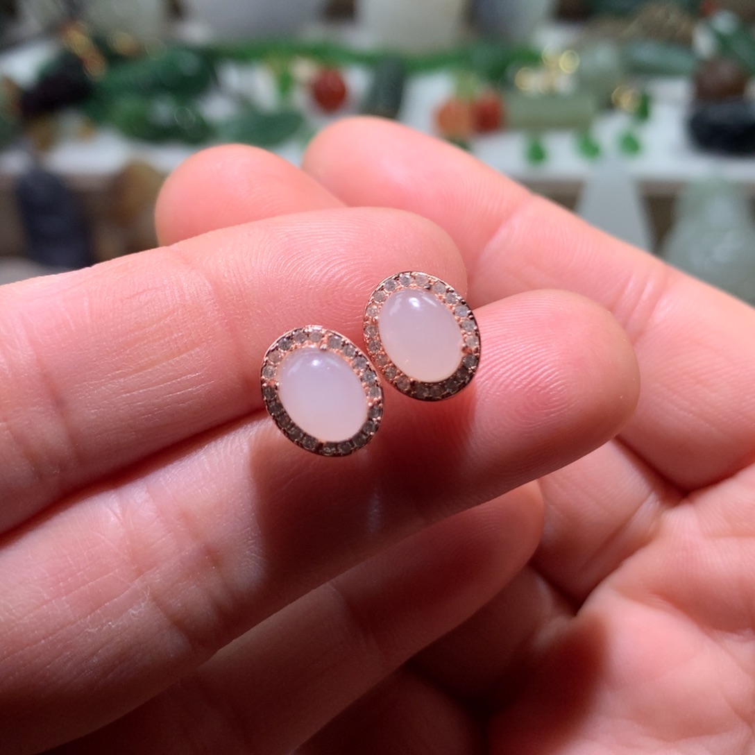 银S925镶嵌和田玉耳饰