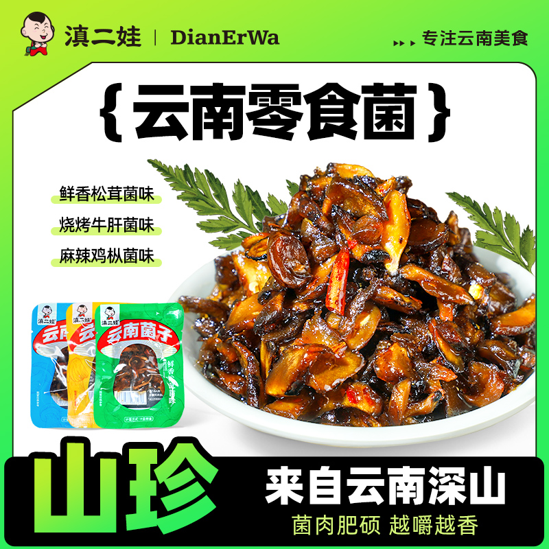 滇二娃即食山珍鸡枞菌牛肝菌松茸菌小包香菇菌子麻辣零食云南特产